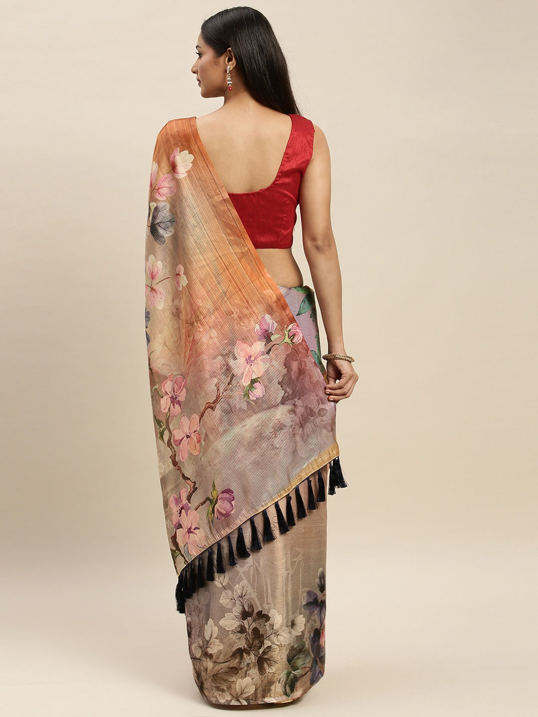 Soft Silk Zari Tissue Flower Print Design Saree 