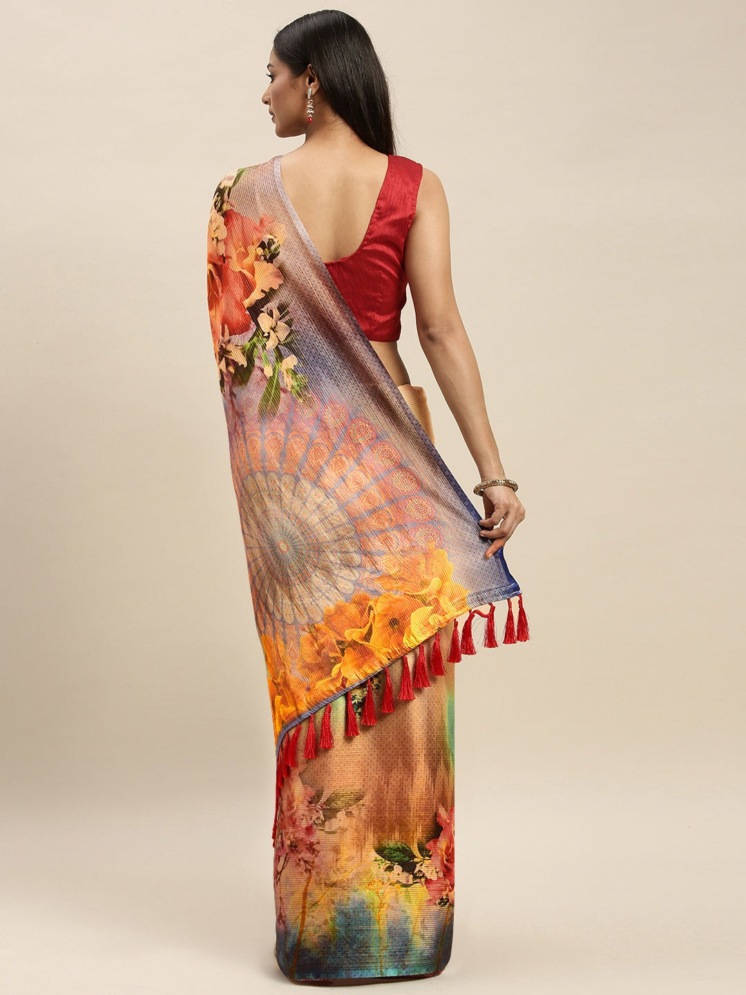 Soft Silk Zari Tissue Flower Print Design Saree 