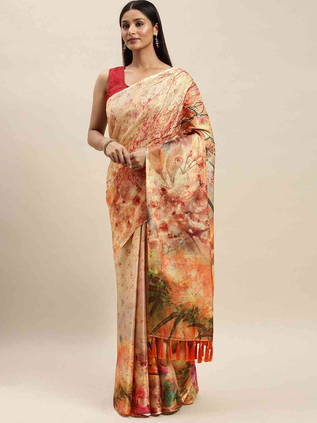 Soft Silk Zari Tissue Flower Print Design Saree 