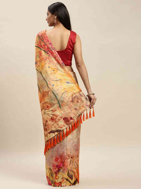Soft Silk Zari Tissue Flower Print Design Saree 