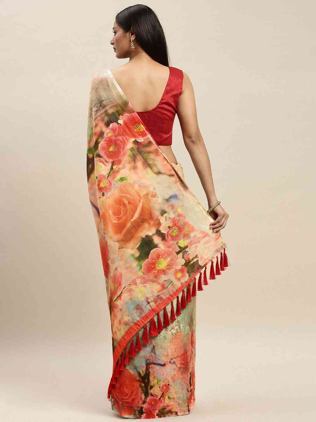 Soft Silk Zari Tissue Flower Print Design Saree 