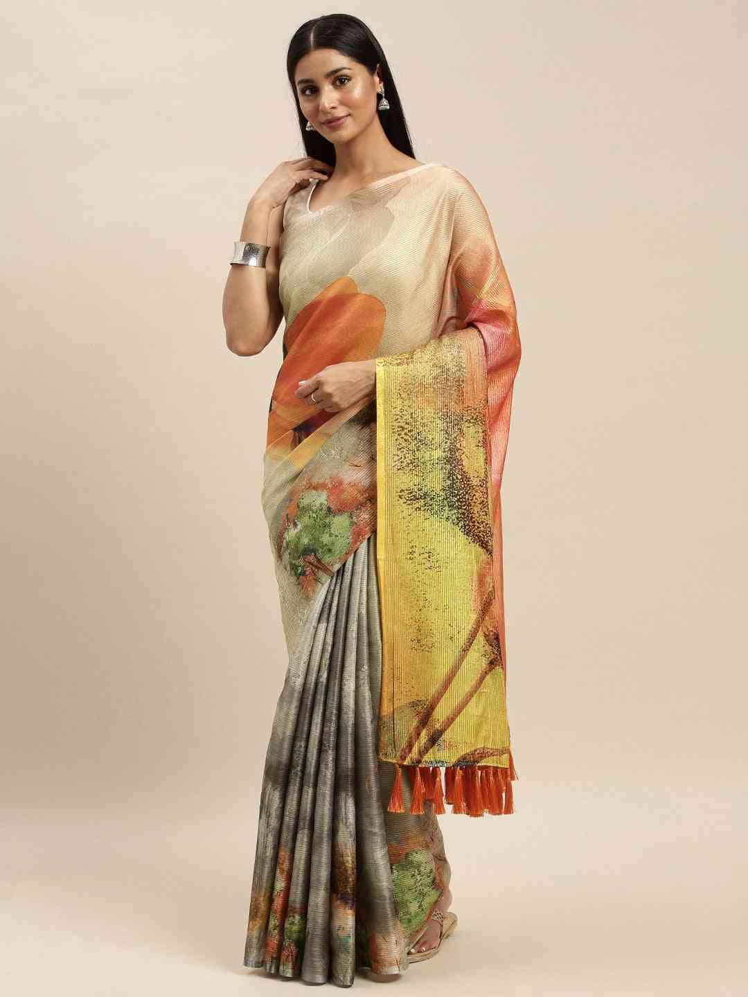 Soft Silk Zari Tissue Flower Print Design Saree 