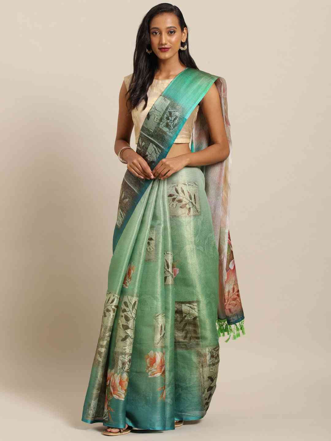 Exclusive Green Colour Maheshwari Floral Printed Saree