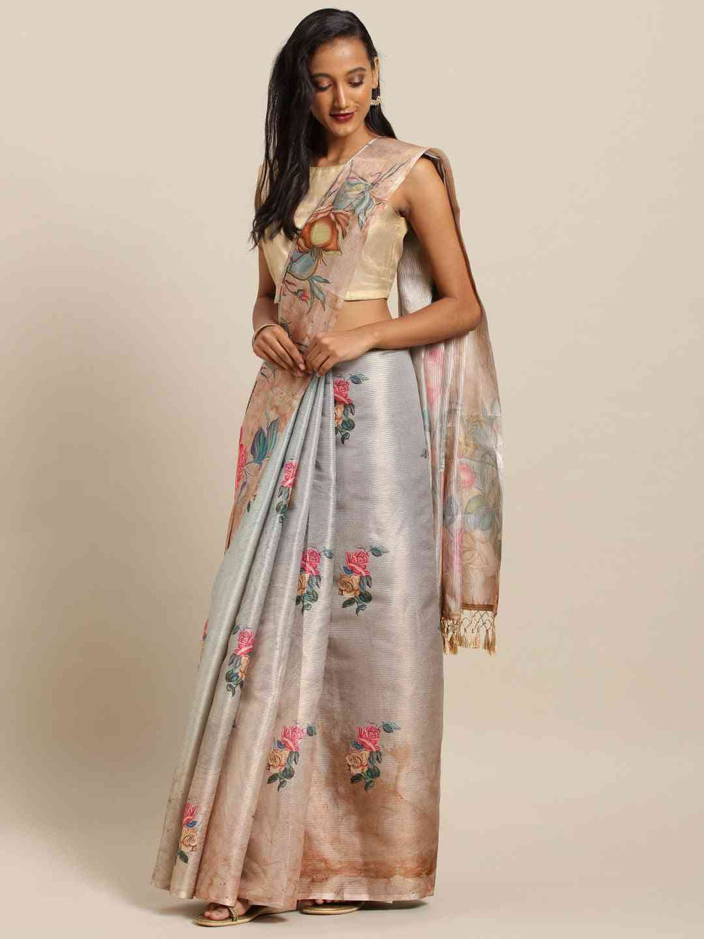 Exclusive Maheshwari Floral Printed Saree With Zari Border