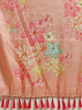 Exclusive Maheshwari Floral Printed Saree With Zari Border
