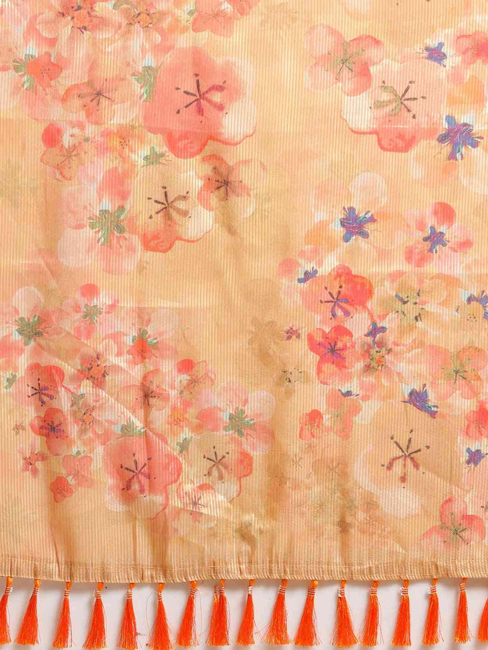 Yellow Colour Maheshwari Floral Printed Silk Saree