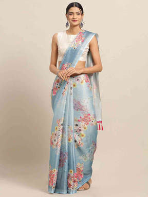Stylish Maheshwari Floral Printed Saree With Woven Design