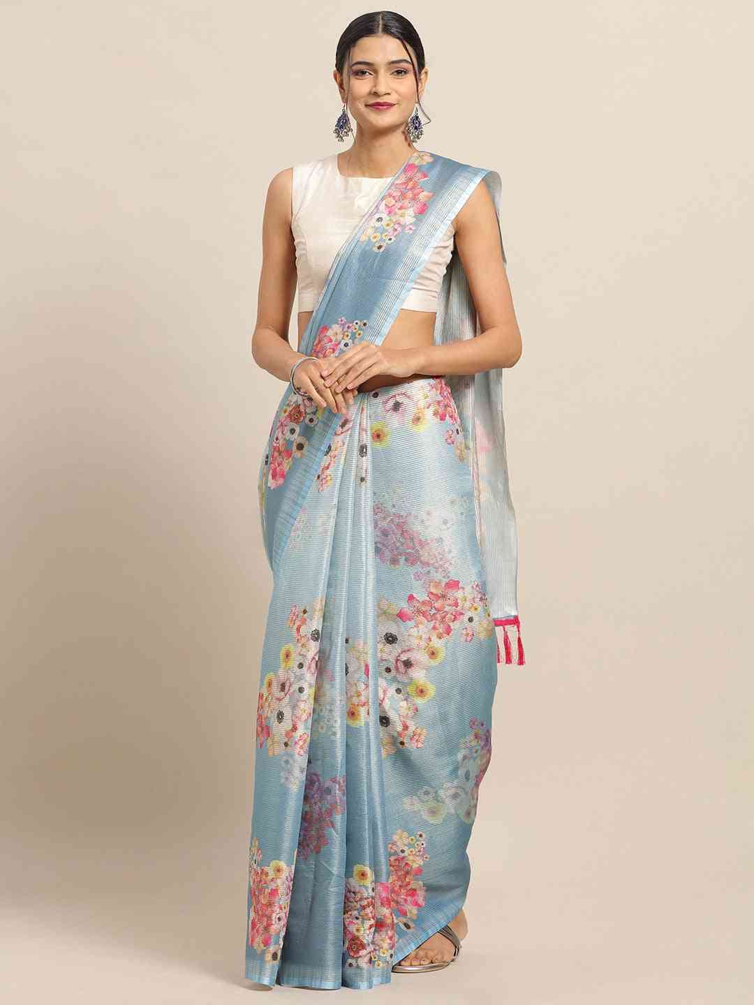 Stylish Maheshwari Floral Printed Saree With Woven Design