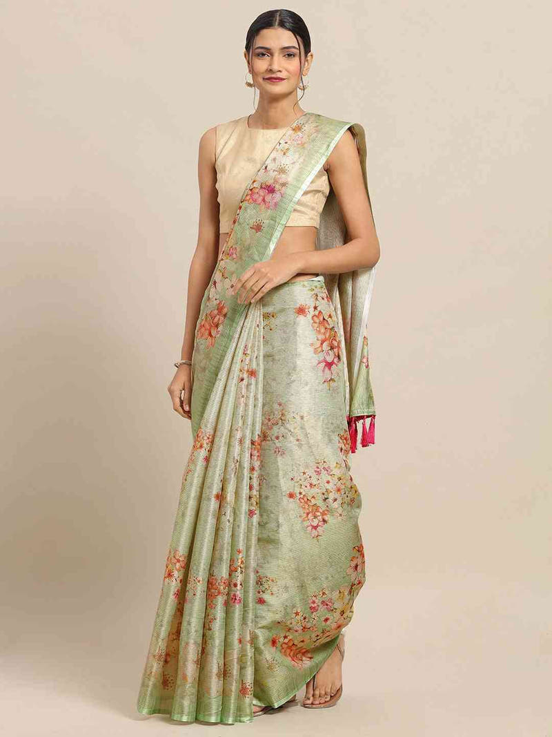 Maheshwari Floral Printed Silk Saree With Zari Work