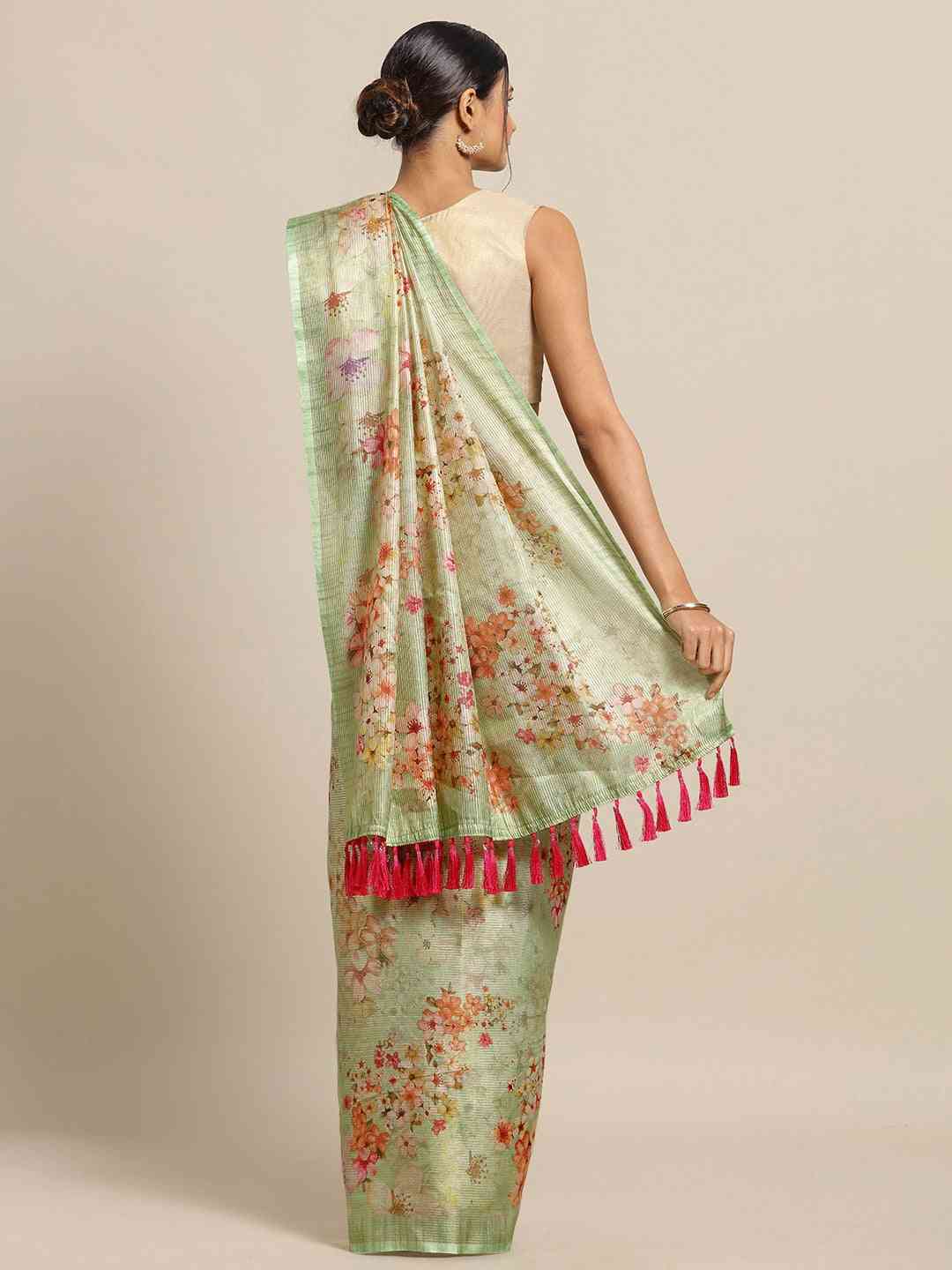 Maheshwari Floral Printed Silk Saree With Zari Work