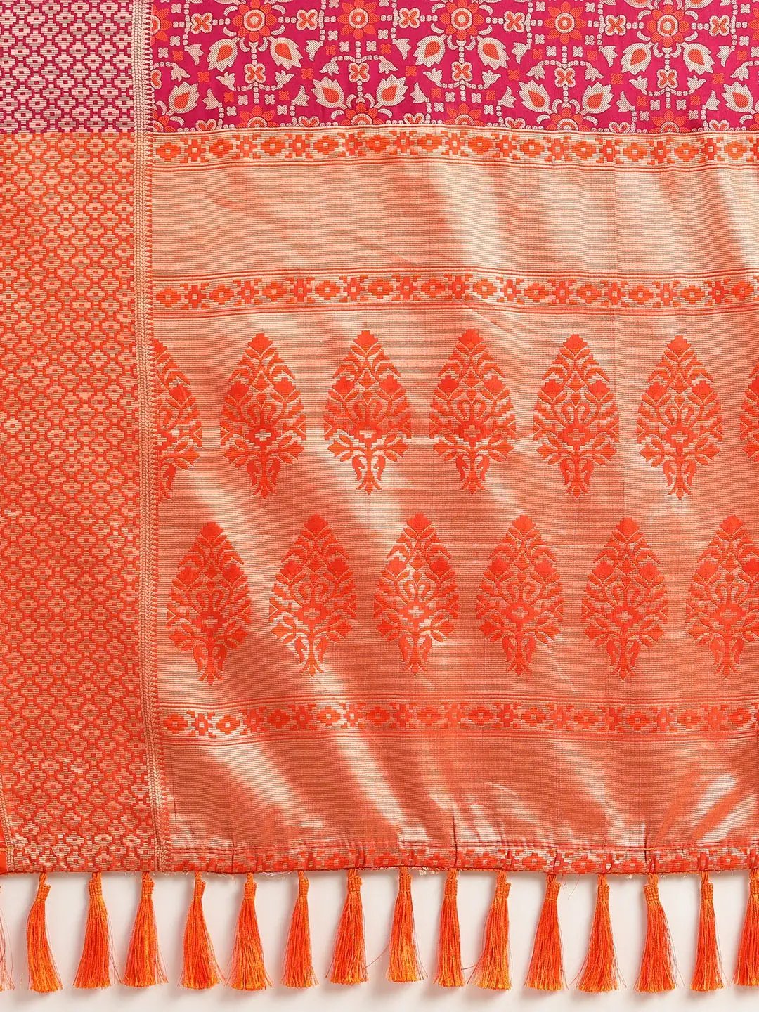 Gajari Colour Banarasi Patola Silk Sarees with Zari Work