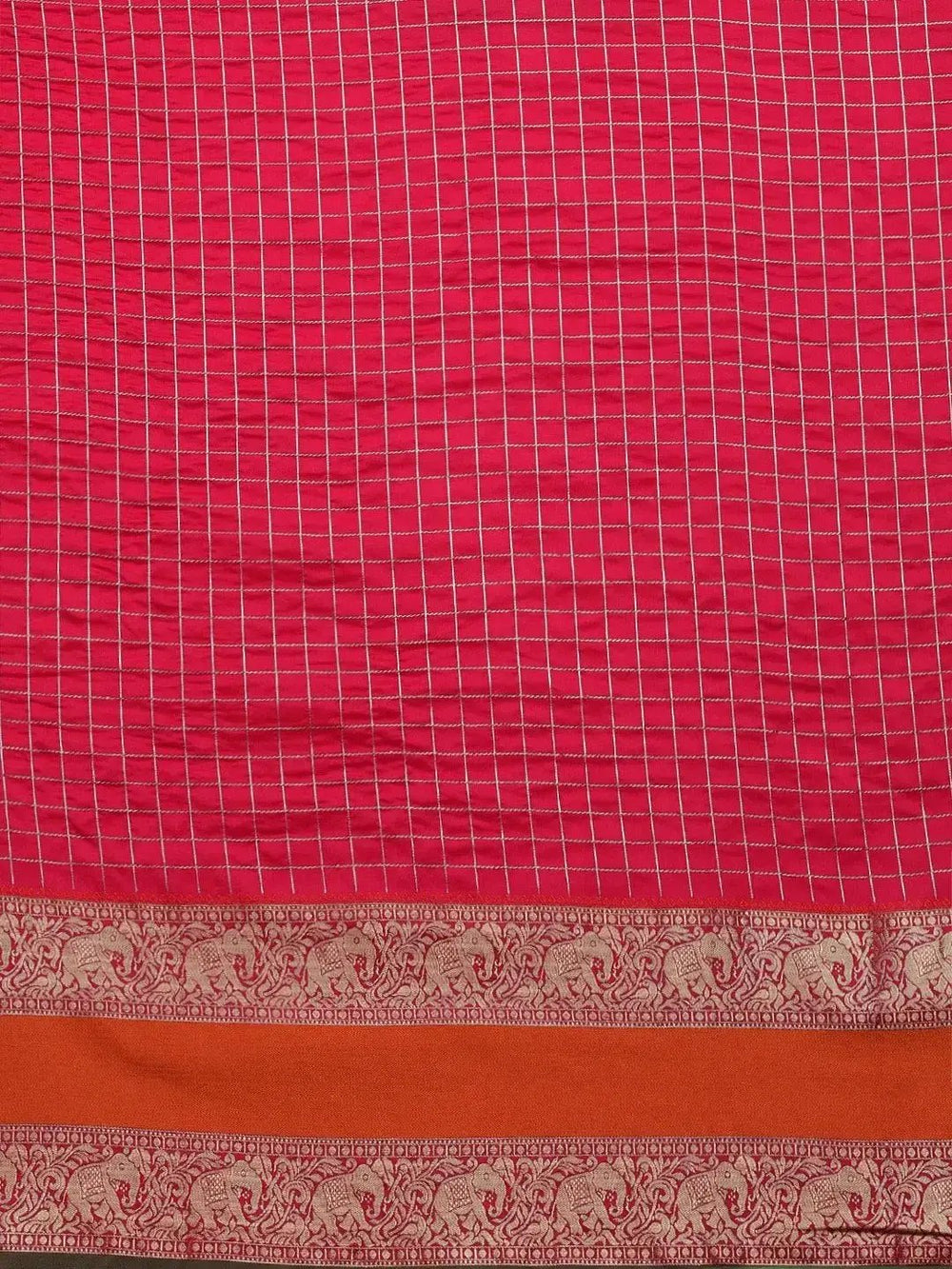 Stylish Banarasi Silk Saree with Checks and Woven Border