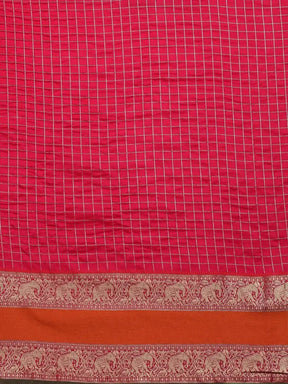 Stylish Banarasi Silk Saree with Checks and Woven Border