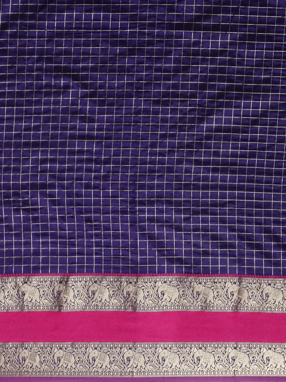 Banarasi Silk Saree with Checked Pattern & Woven Border
