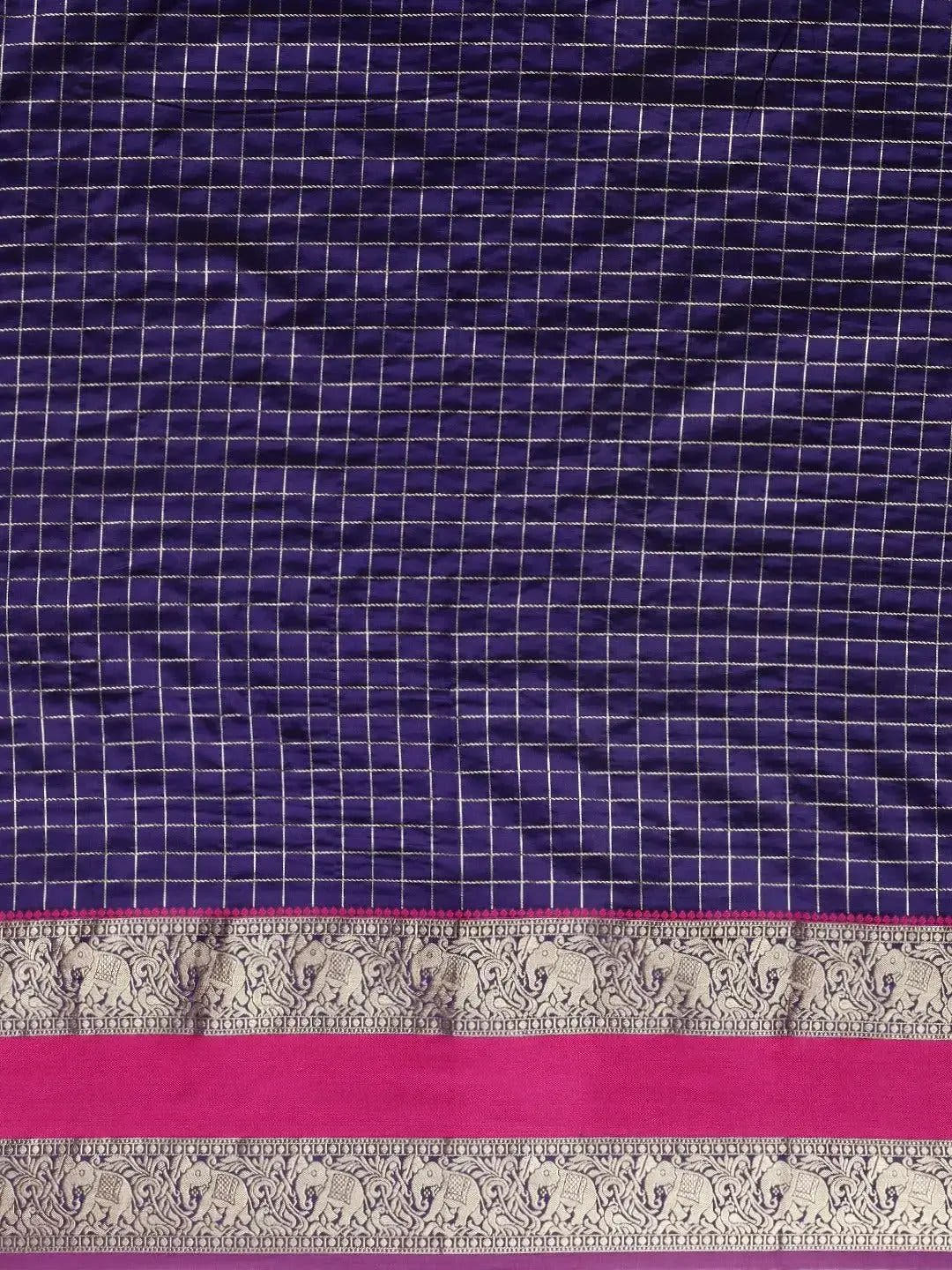  Banarasi Silk Saree with Checked Pattern & Woven Border