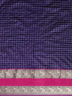  Banarasi Silk Saree with Checked Pattern & Woven Border