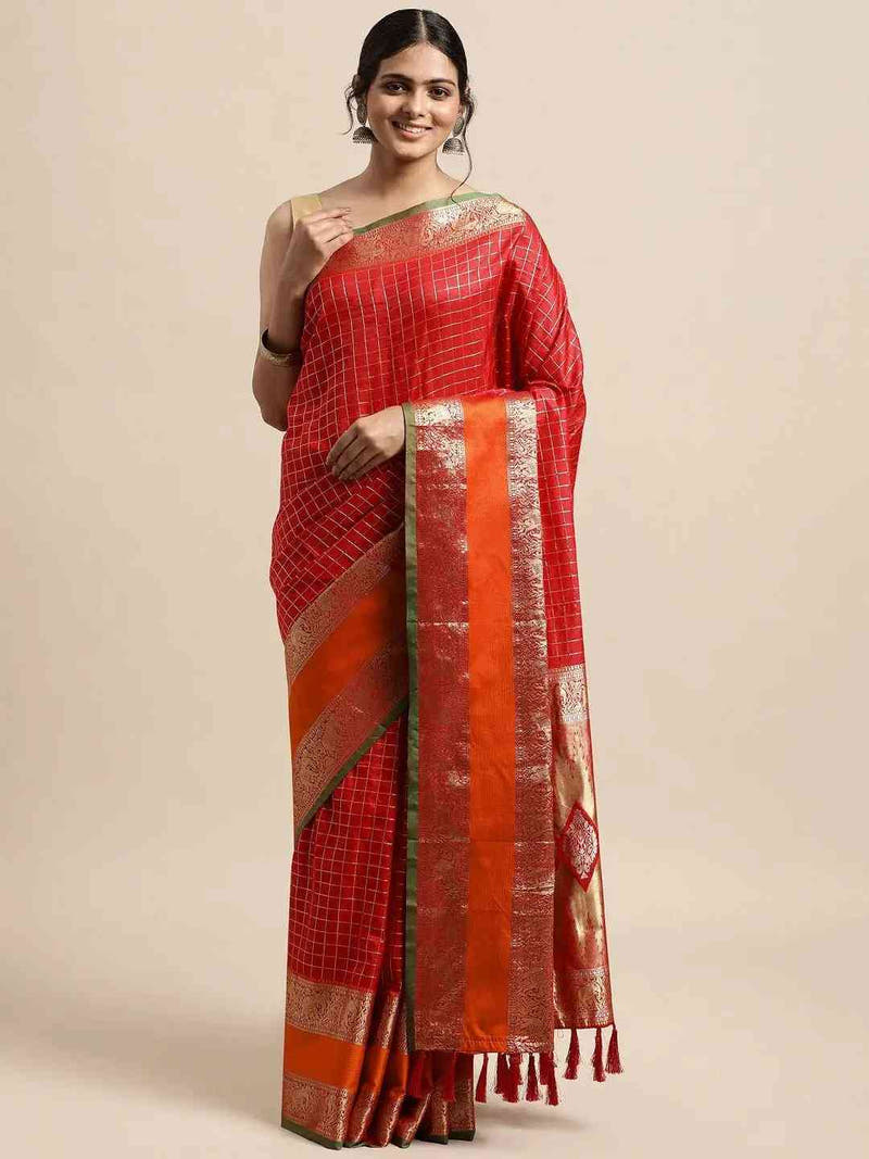  Exclusive Banarasi Silk Saree With Checked Pattern