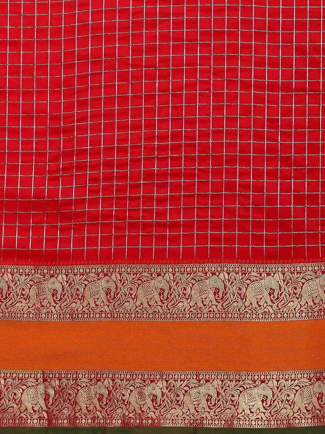  Exclusive Banarasi Silk Saree With Checked Pattern