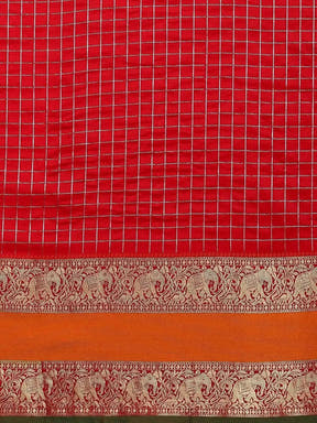  Exclusive Banarasi Silk Saree With Checked Pattern