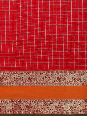  Exclusive Banarasi Silk Saree With Checked Pattern