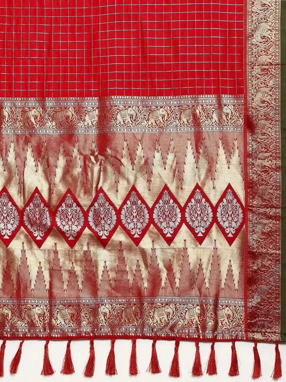  Exclusive Banarasi Silk Saree With Checked Pattern