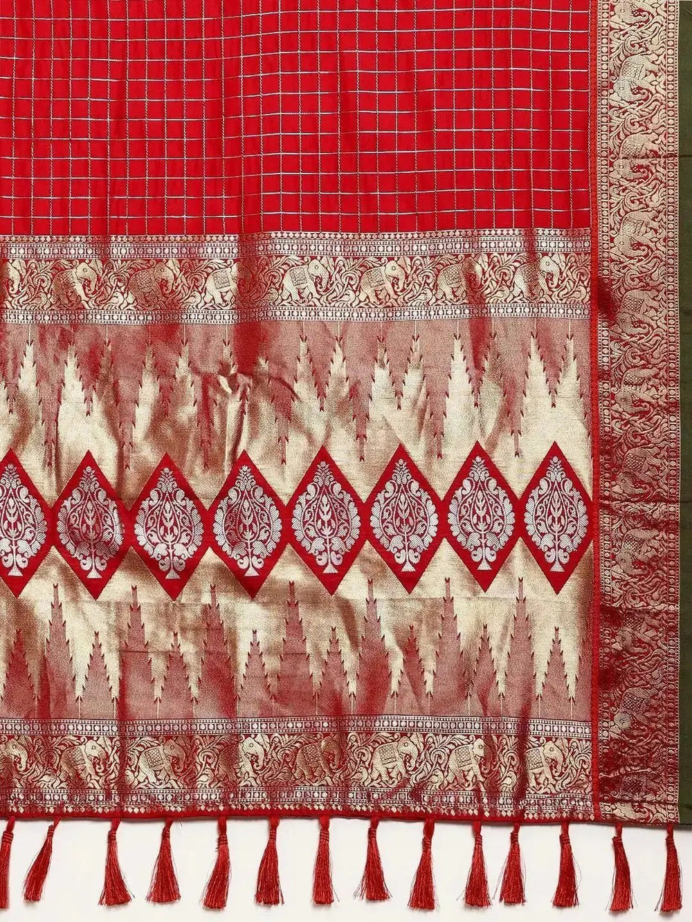  Exclusive Banarasi Silk Saree With Checked Pattern