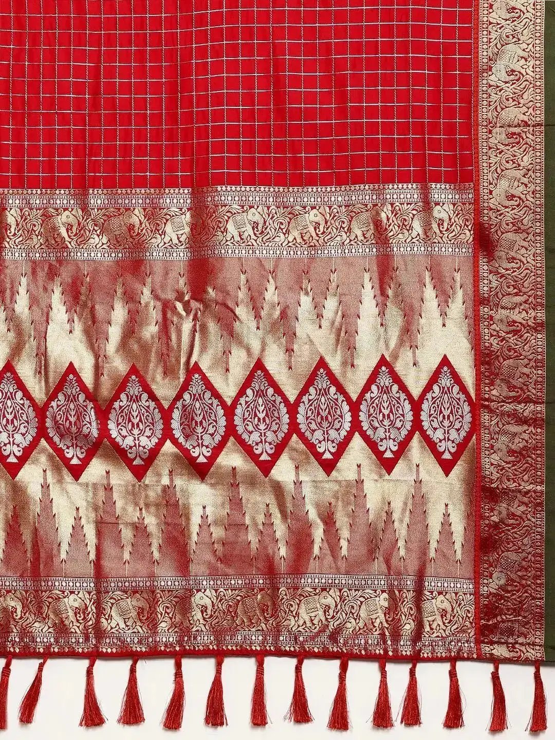  Exclusive Banarasi Silk Saree With Checked Pattern