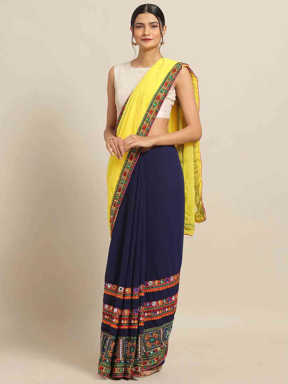  Pure Georgette Kutchi Embroidered Bandhani Saree