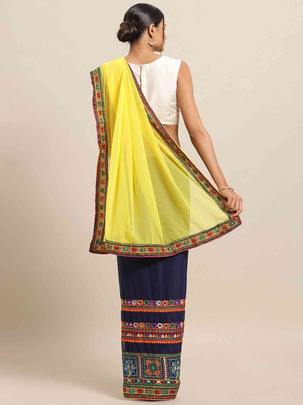  Pure Georgette Kutchi Embroidered Bandhani Saree