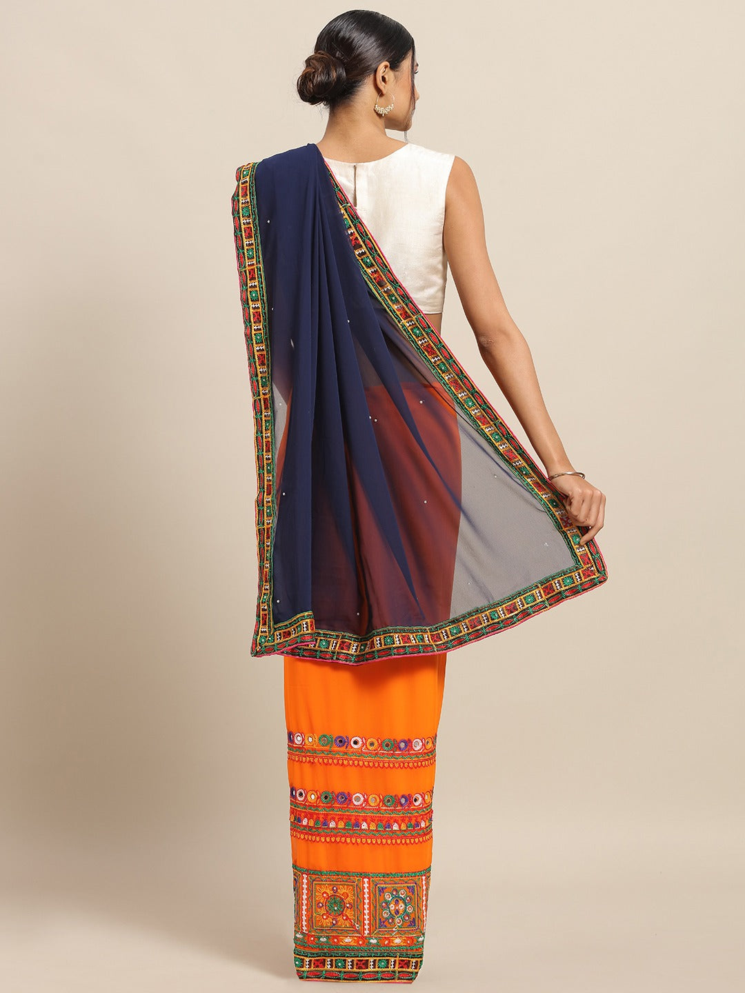 Exclusive Pure Georgette Kutchi Embroideried Bandhani Saree