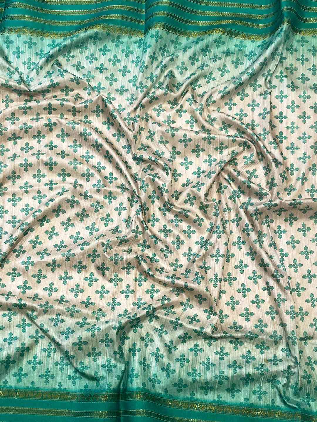 Detailed View of Ikkat Ghicha Saree with Paisley Print