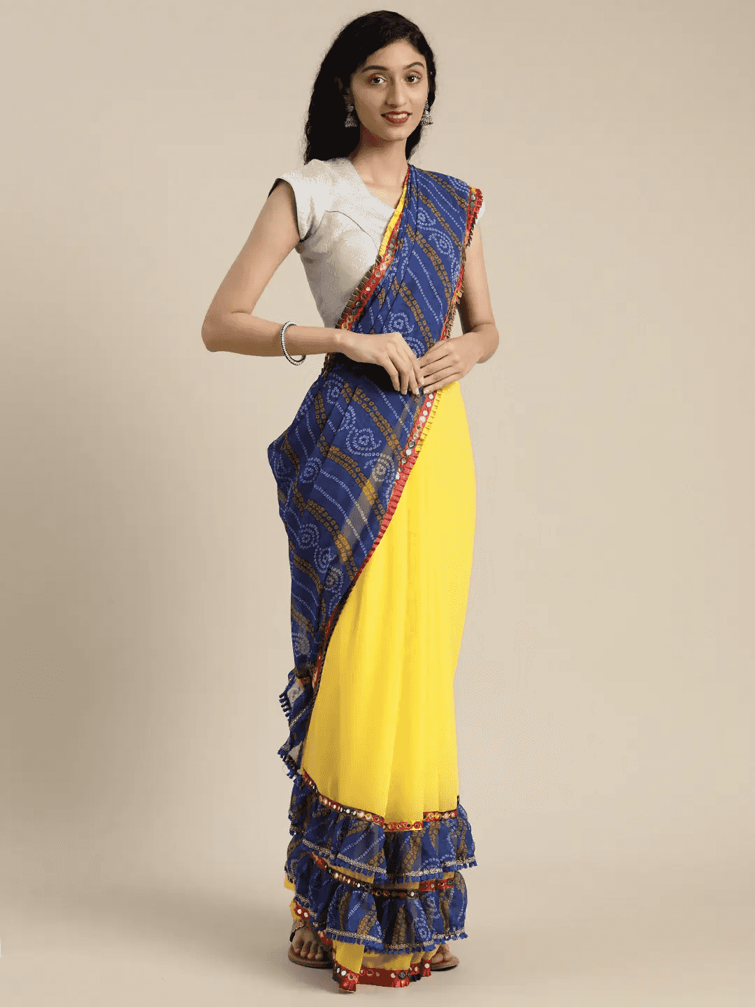  Pure Georgette  Embroidered Bandhani Saree with Mirror Work