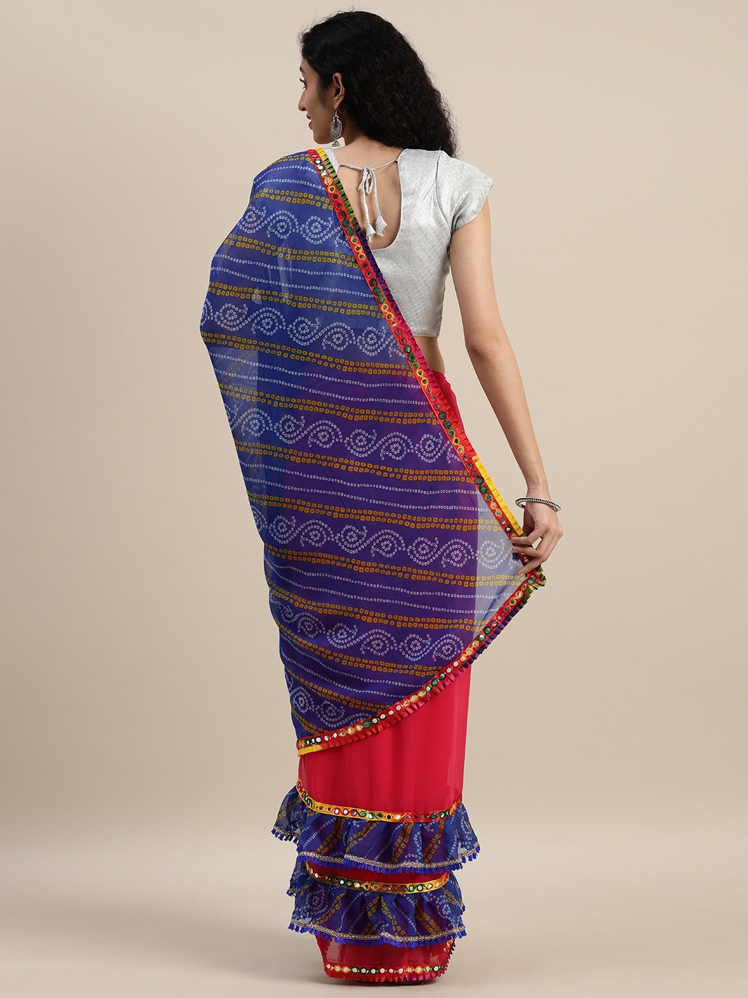 Pure Georgette Embroidered Bandhani Saree with Mirror Work