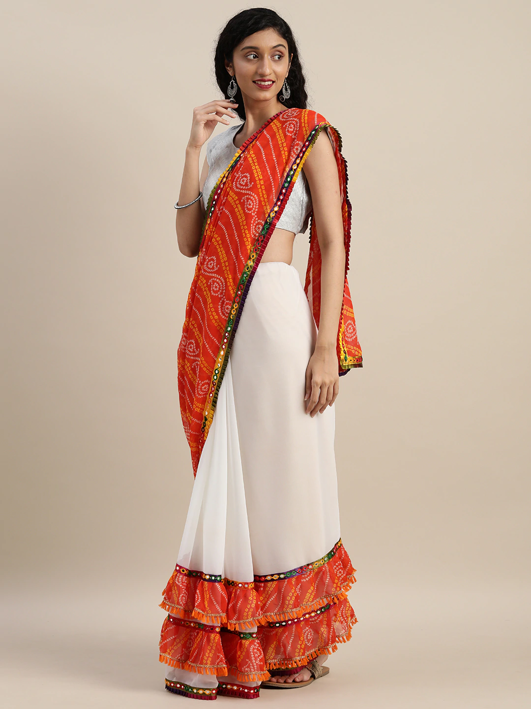 Pure Georgette Bandhani Saree with Embroidery & Mirror Work