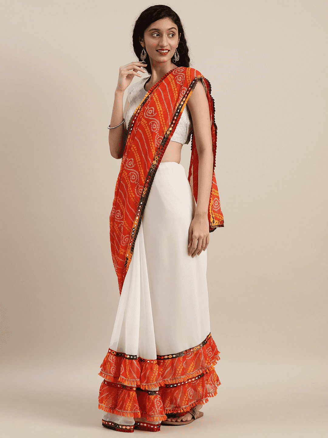 Pure Georgette Bandhani Saree with Embroidery & Mirror Work