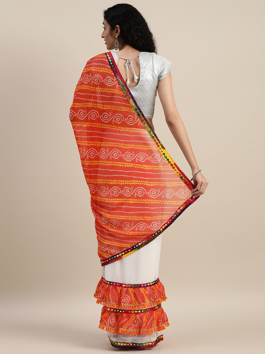 Pure Georgette Bandhani Saree with Embroidery & Mirror Work