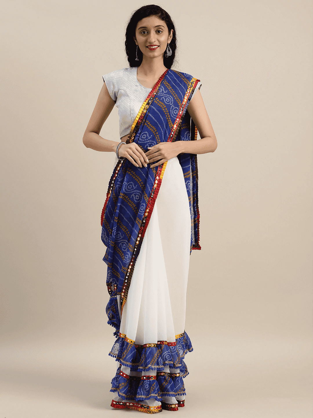 Beautiful Pure Georgette Mirror Work Bandhani Saree