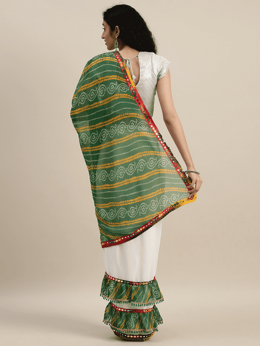 Latest Pure Georgette Embroidered Mirror Work Bandhani Saree