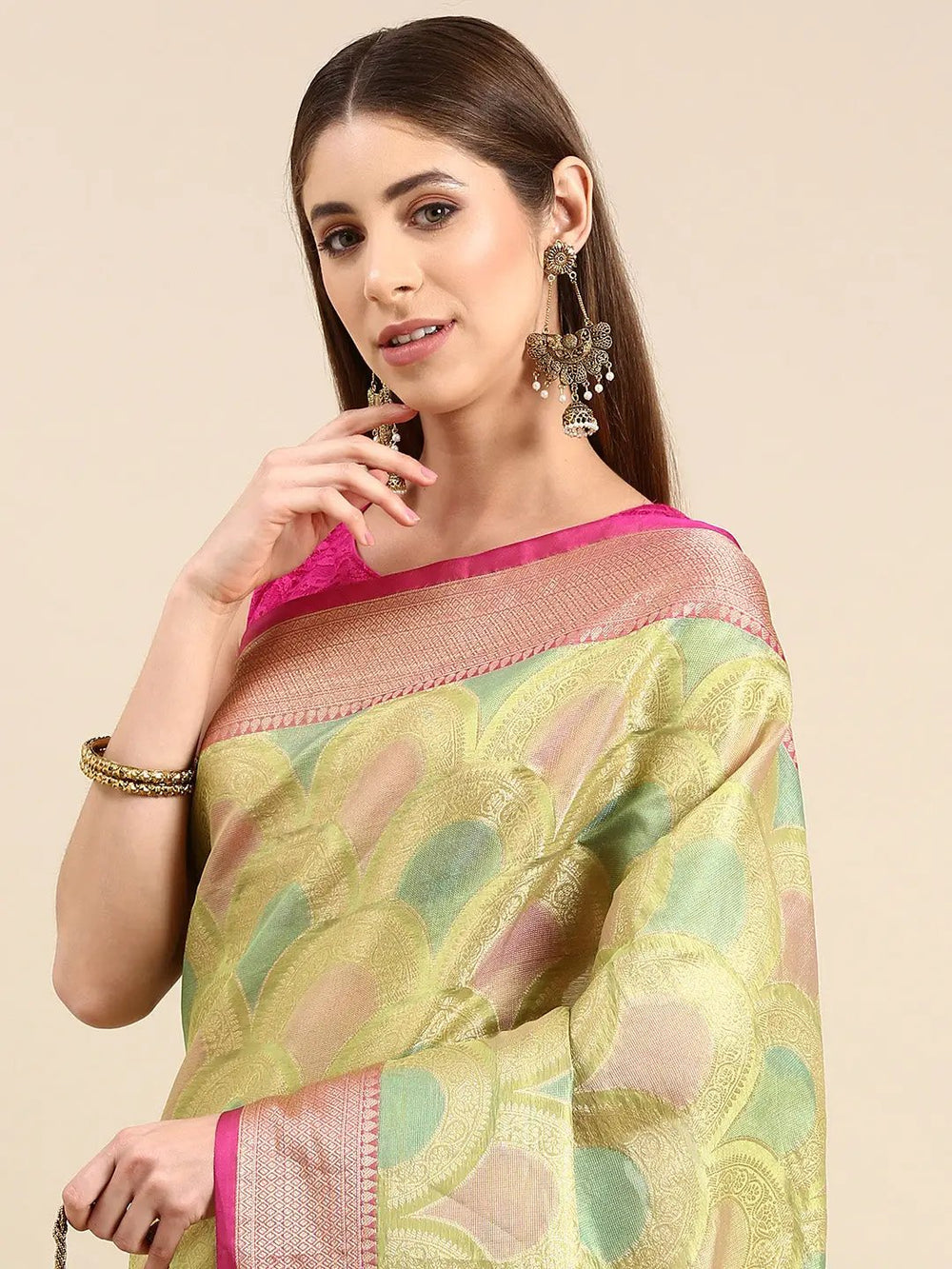 Soft Silk Kanjivaaram Saree With Ethnic Motif Border