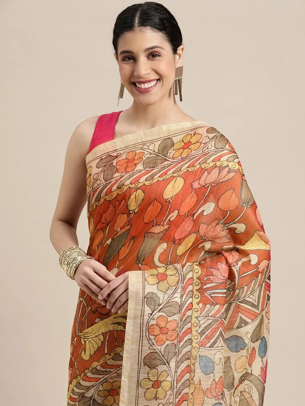 Digital Print Kalamkari Linen Saree