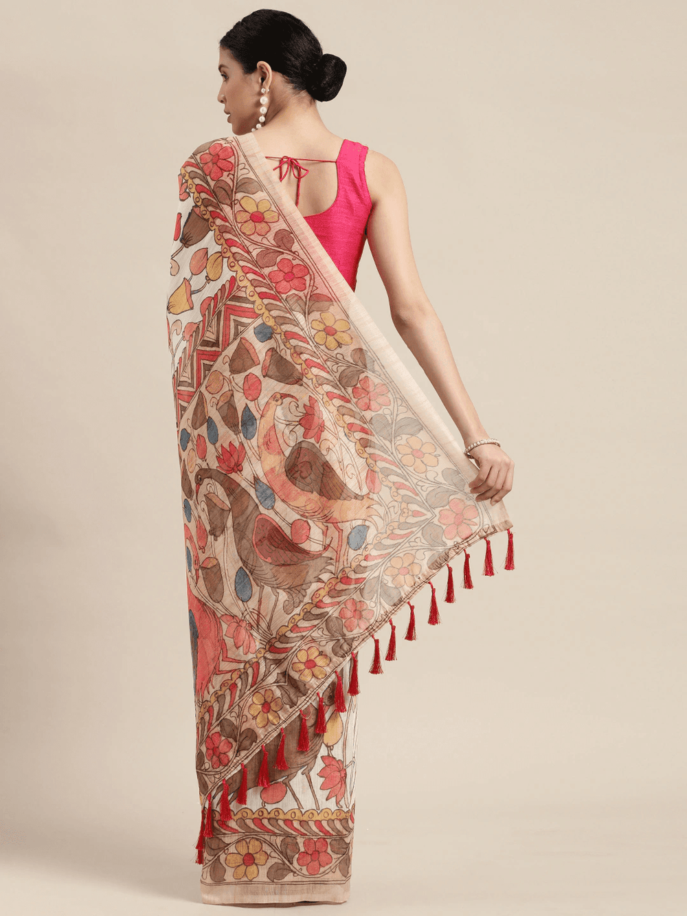 Digital Print Kalamkari Linen Saree