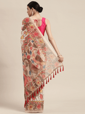 Digital Print Kalamkari Linen Saree