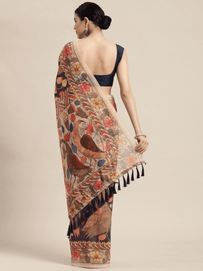 Digital Print Kalamkari Linen Saree
