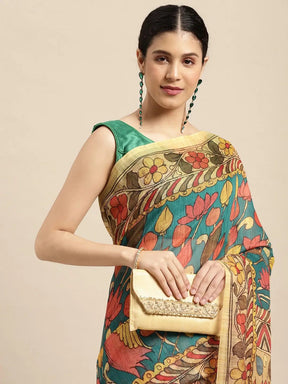 Digital Print Kalamkari Linen Saree
