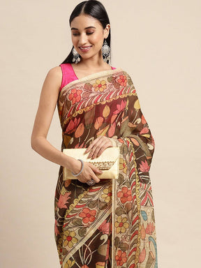 Digital Print Kalamkari Linen Saree