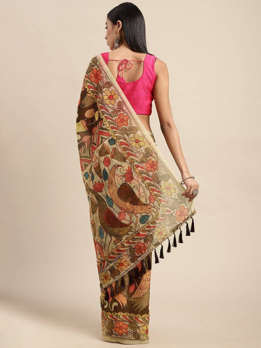 Digital Print Kalamkari Linen Saree