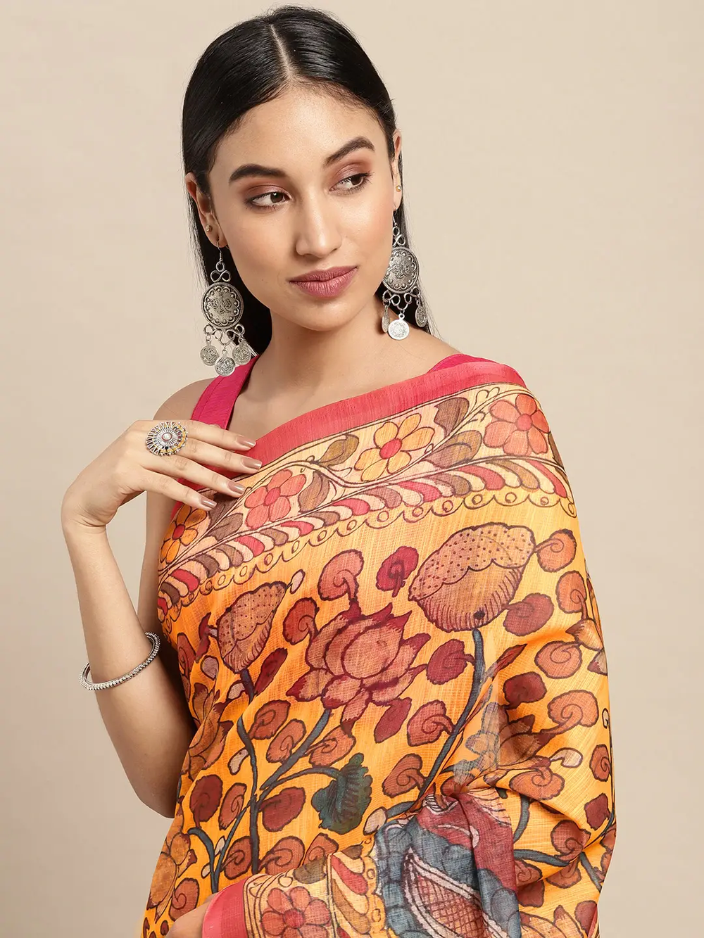  Latest Digital Print Kalamkari Linen Saree Collection