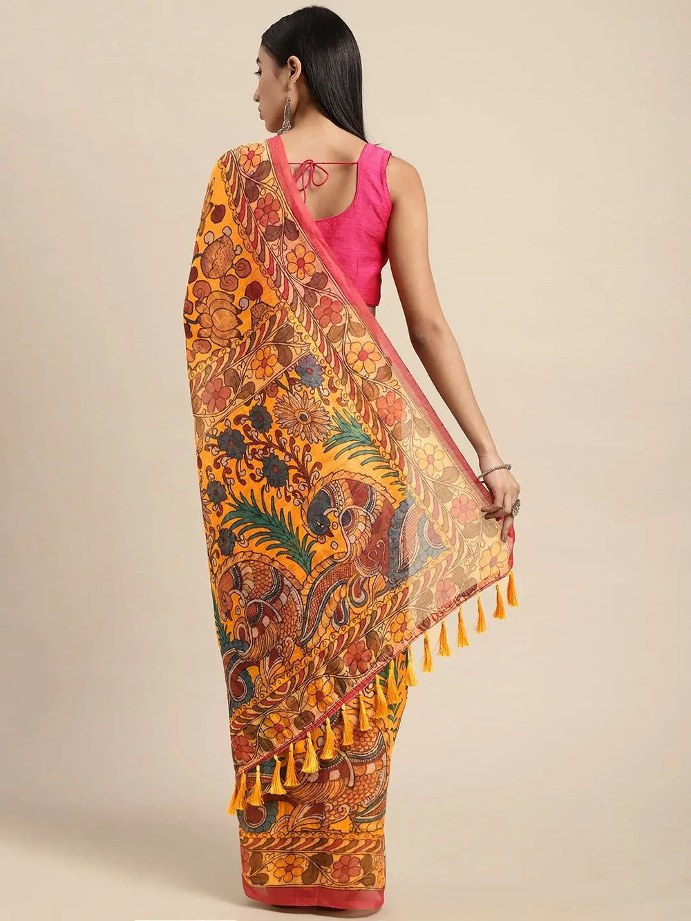  Latest Digital Print Kalamkari Linen Saree Collection
