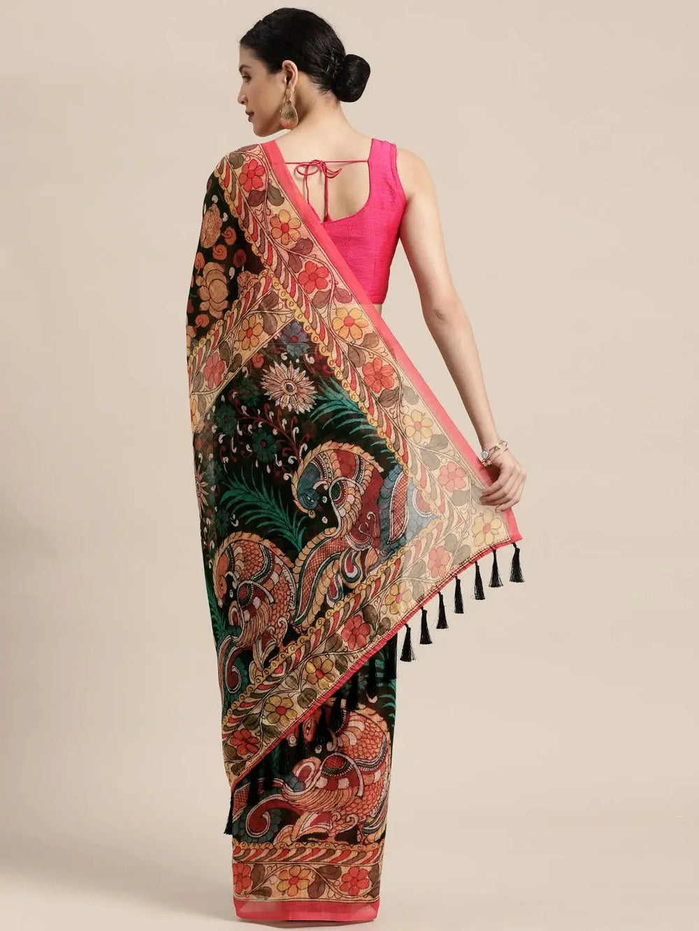  Latest Digital Print Kalamkari Linen Saree Collection