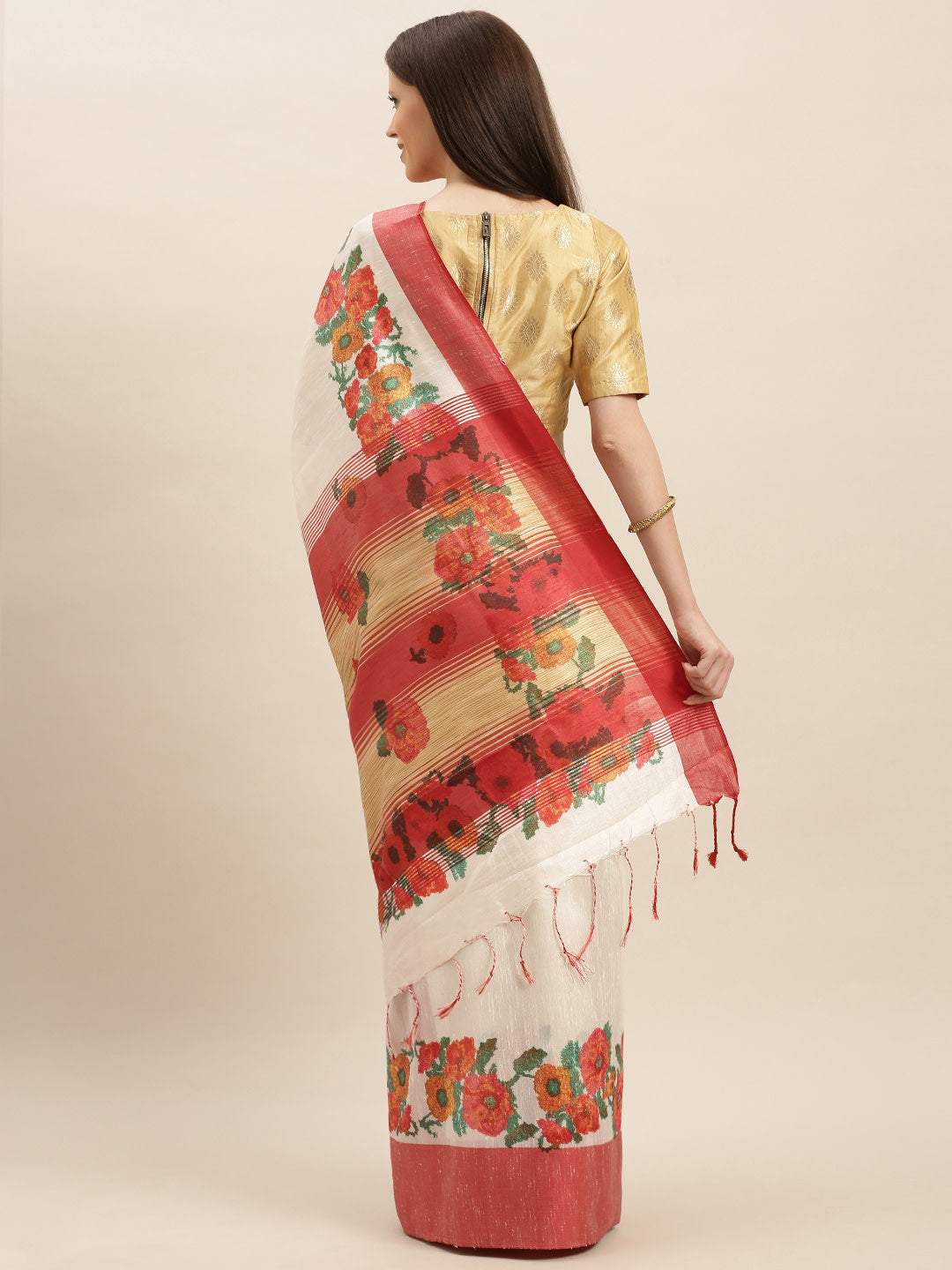  Beautiful Solid Floral Print Silk Saree